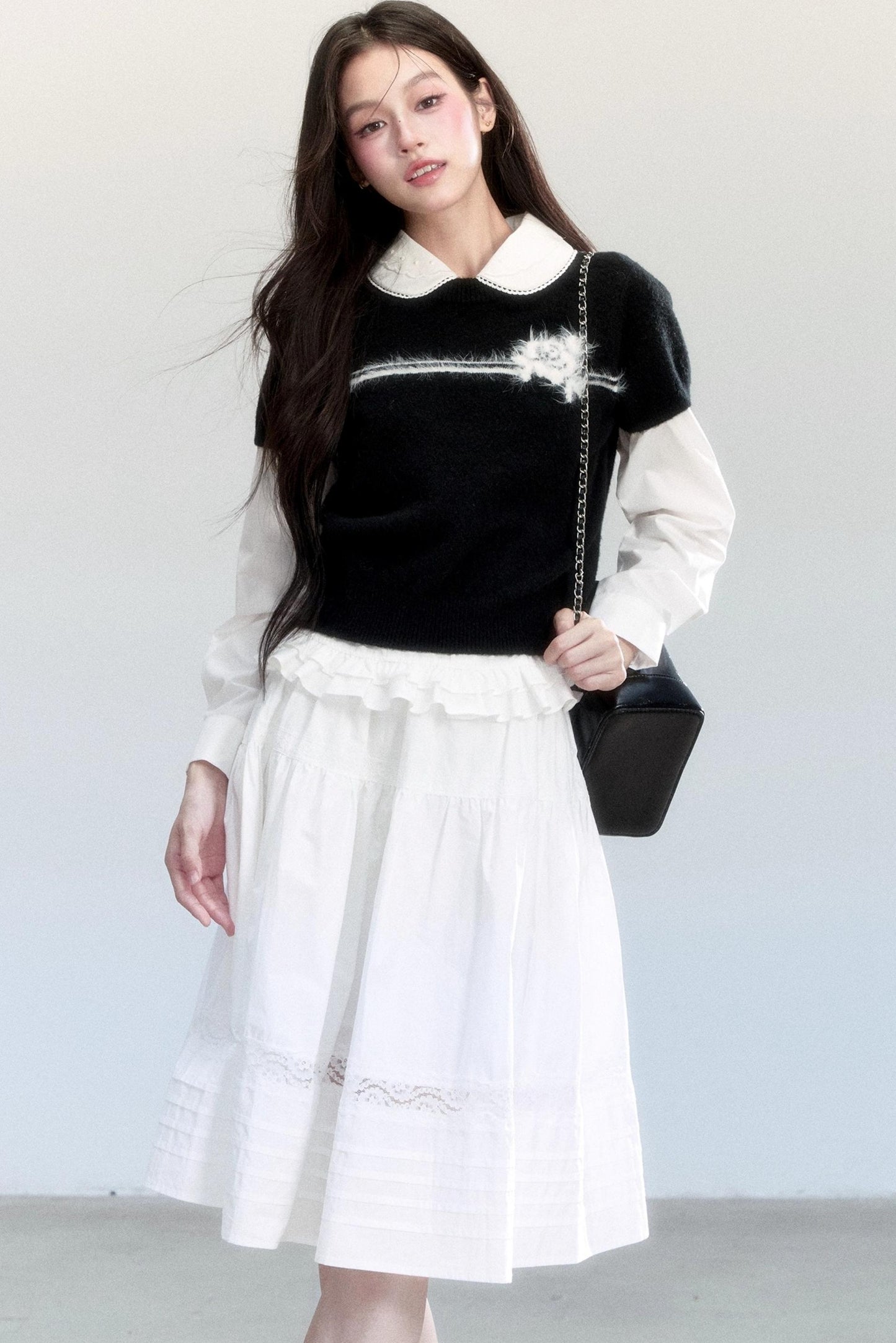 Flower Knitted Short-Sleeved Top