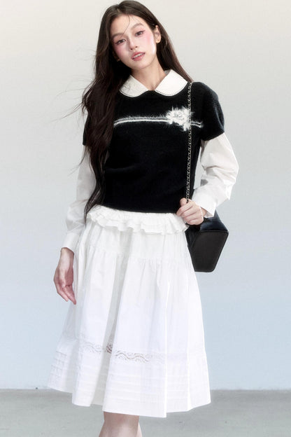 Flower Knitted Short-Sleeved Top