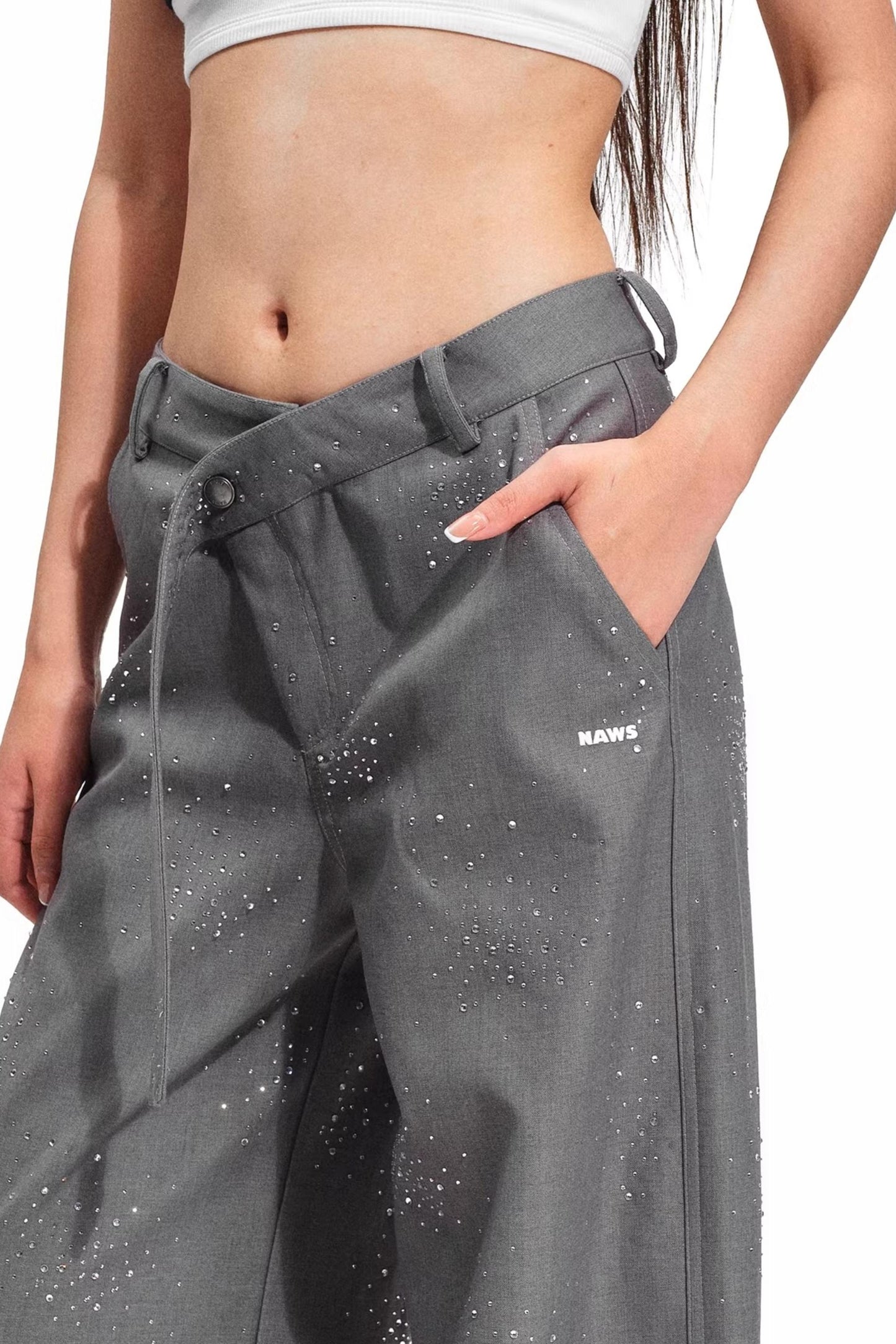 Starry Rhinestone Wide-Leg Pants