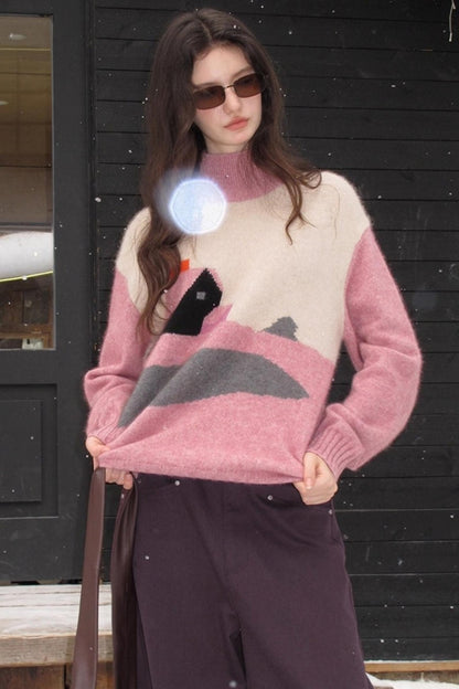 Pink Vintage Cashmere-Like Turtleneck Sweater