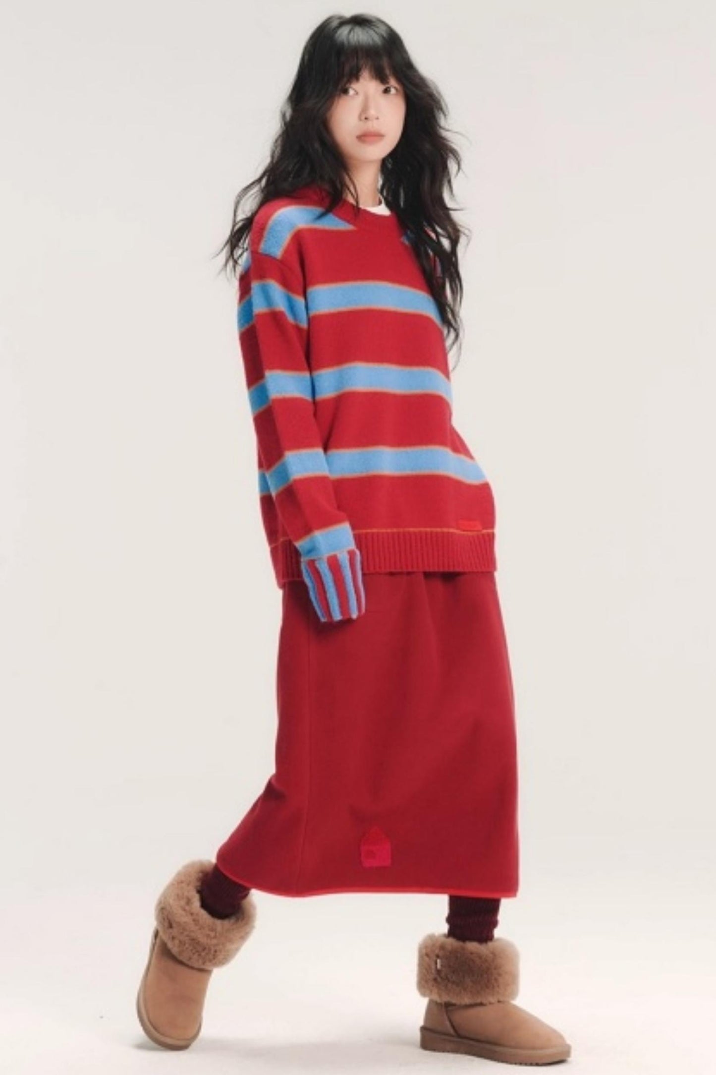 Embroidered Color-Block Skirt