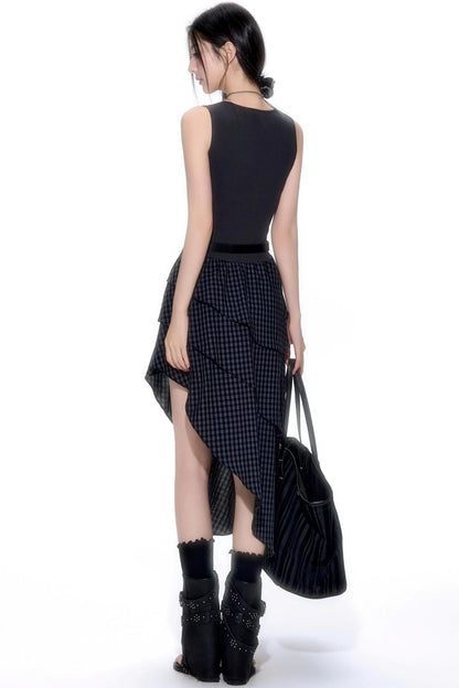 Summer Patchwork Asymmetrical Hem Dress