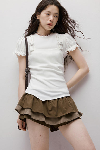 Dreamscape Stitched Brown Puffy Skirt