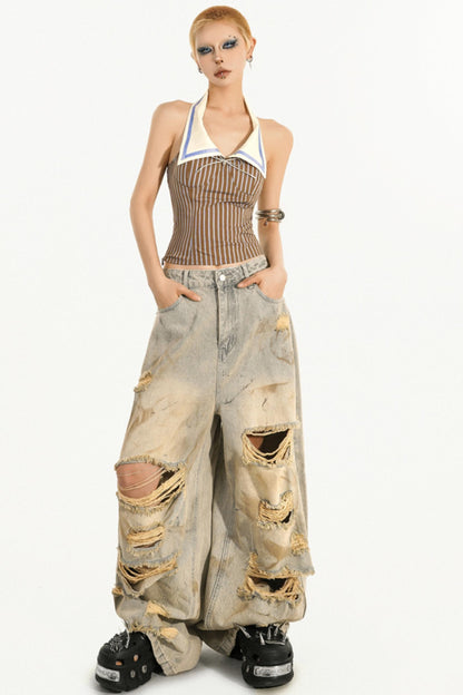 Retro Ripped Straight Pants