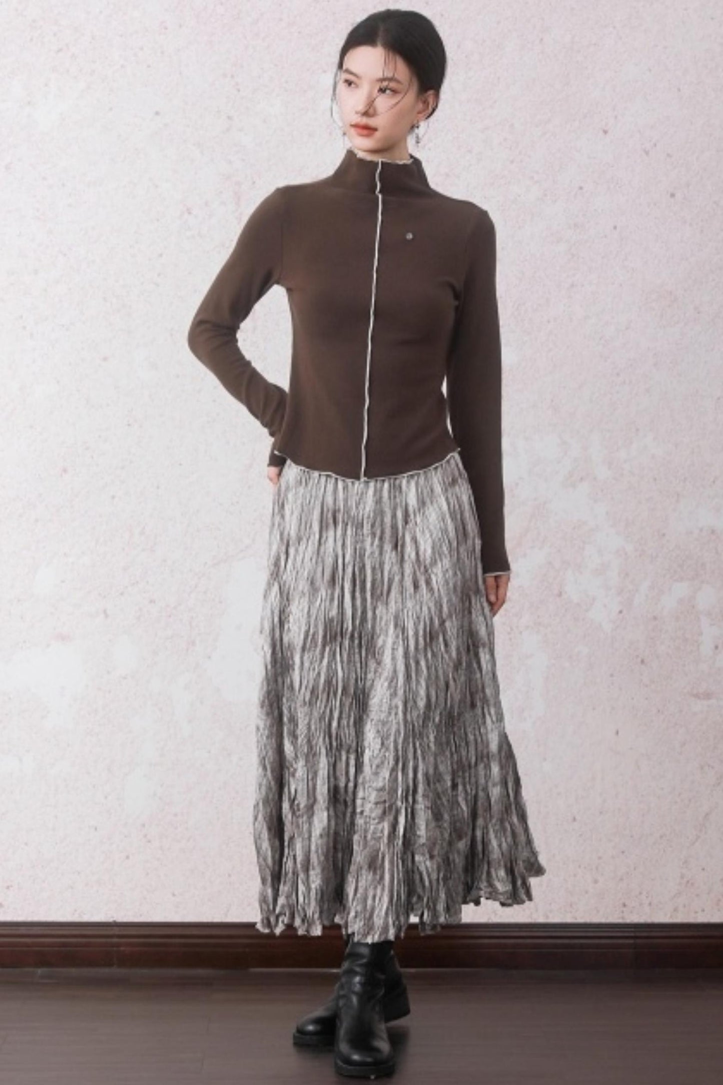 Cocoa Brown Half-Turtleneck Top