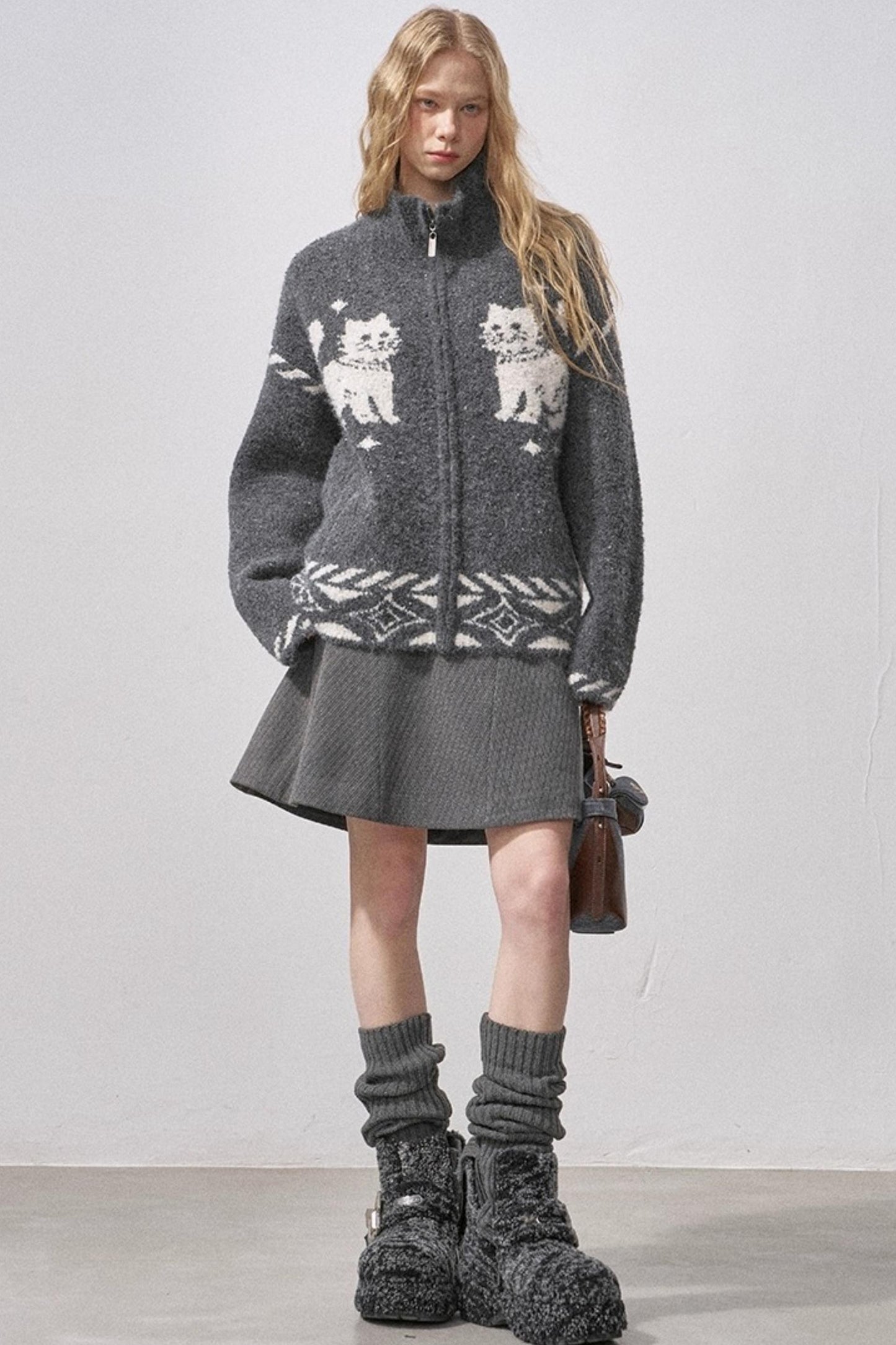 Split Wool Plaid A-Line Skirt