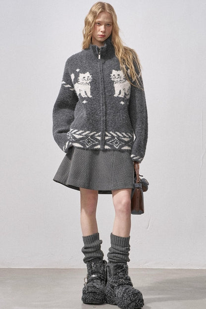 Split Wool Plaid A-Line Skirt