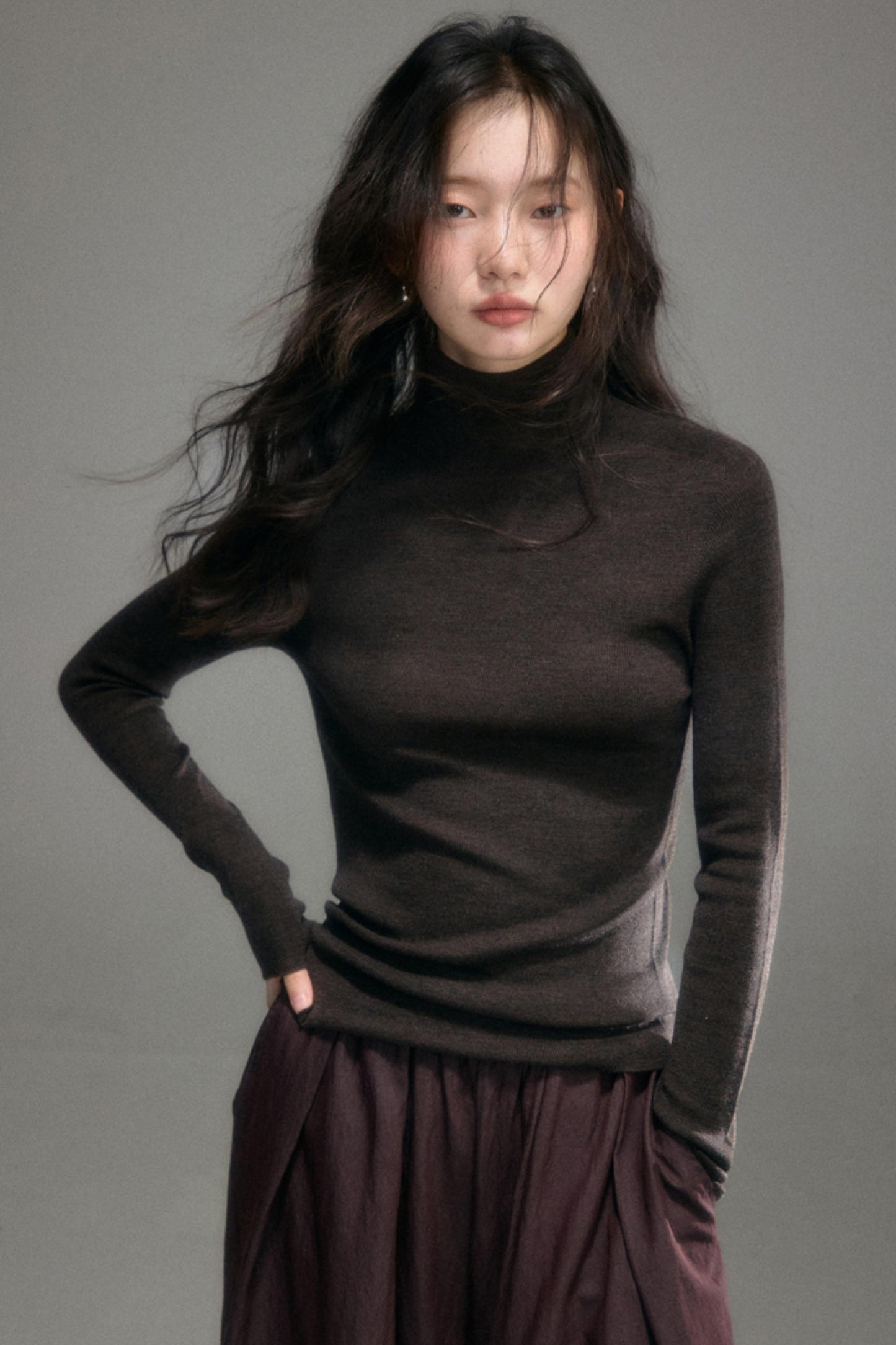 Yangtze Pure Wool Turtleneck Knit Top