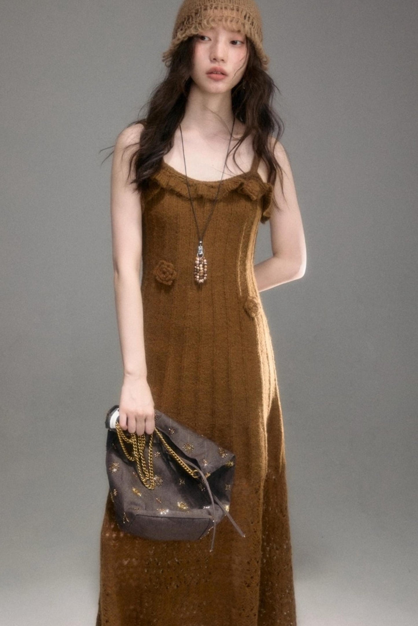 Crochet Knit Camisole Dress Cardigan Set-Up