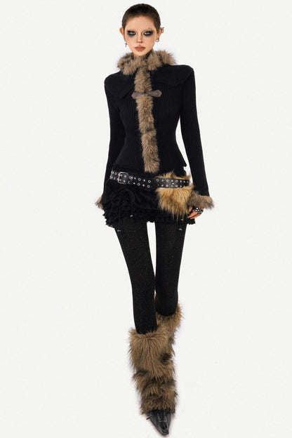 Retro Fur Collar Knit Sweater