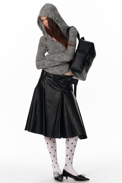 Pu Leather Black Midi Skirt