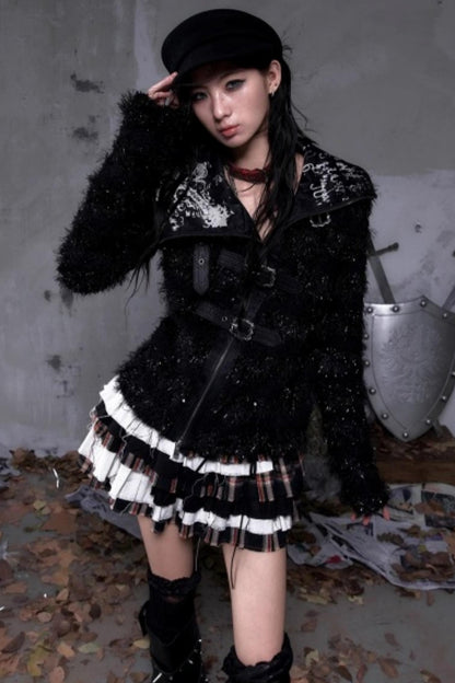 Vintage Dark Knight Plush Patchwork Coat