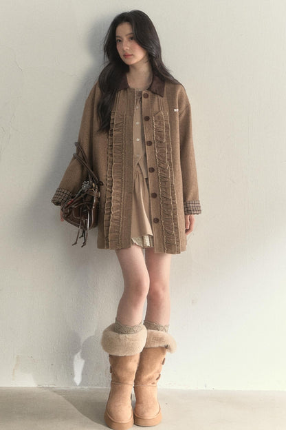 Vintage Khaki Houndstooth Wool Coat