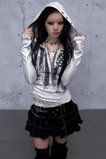 Lace Patchwork Hooded Top