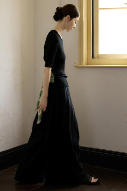 Black Knitted Contrast T-Shirt