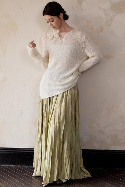 White Alpaca Wool Flower Sweater