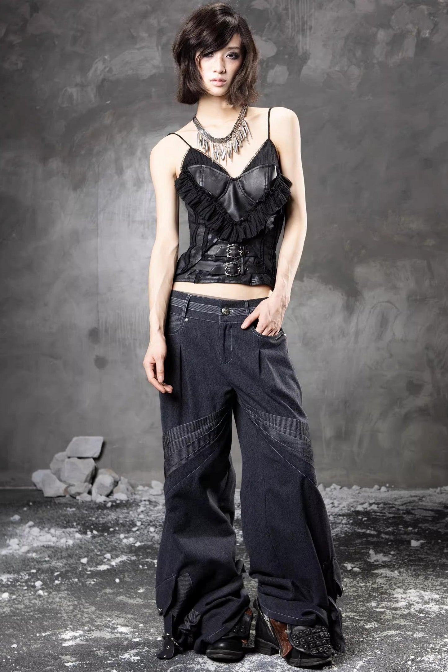 Retro-Denimhose mit weitem Bein