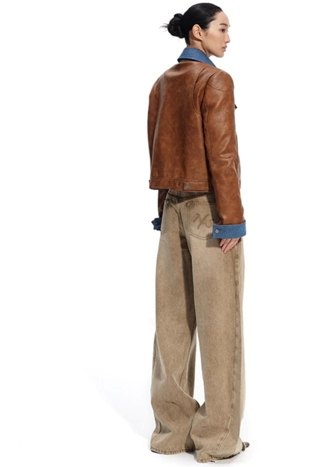 Heavy Washed Twill Denim Loose Jeans