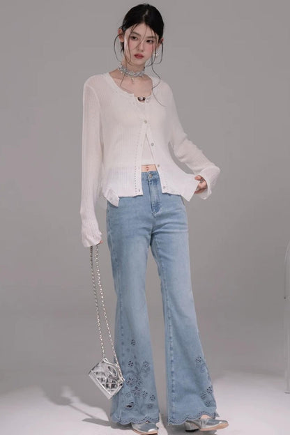 Cloud White Knit Cardigan Top
