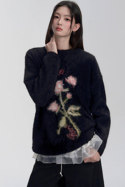 Mink Rose Fluffy Sweater