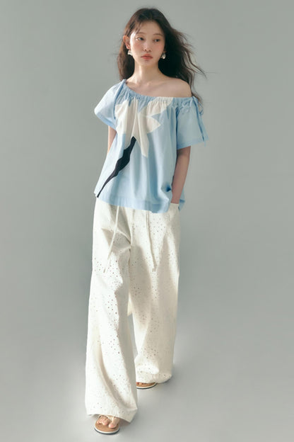 Breathe Between Flowers White Jeans