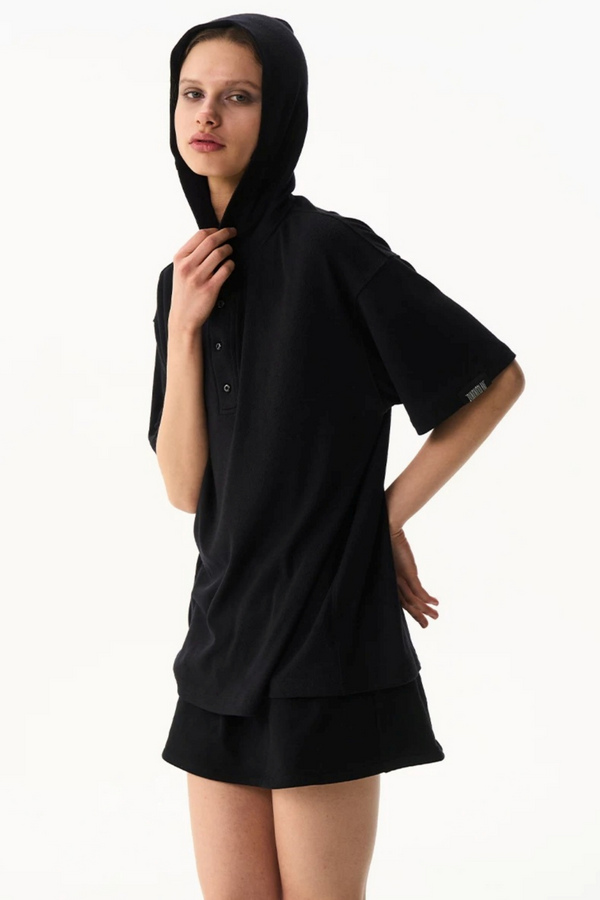 Solid Color Hooded Polo Top