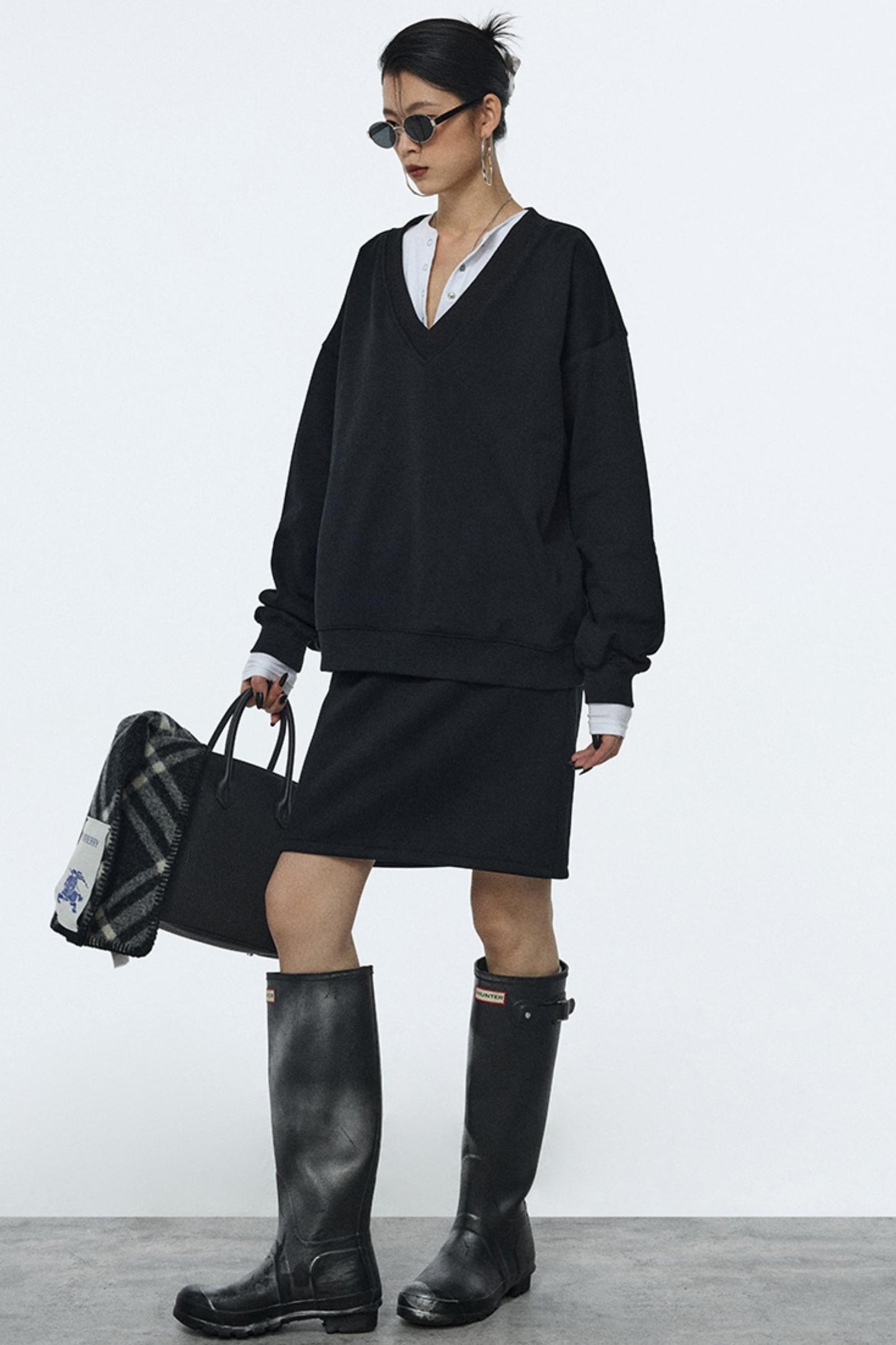 Black V-Neck Winter Top