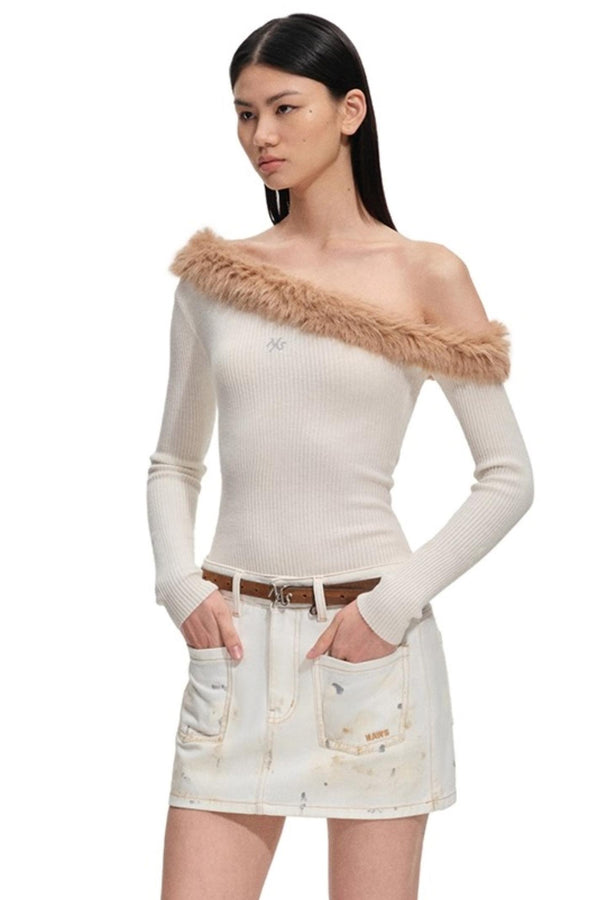 Fur Collar Knit Sweater