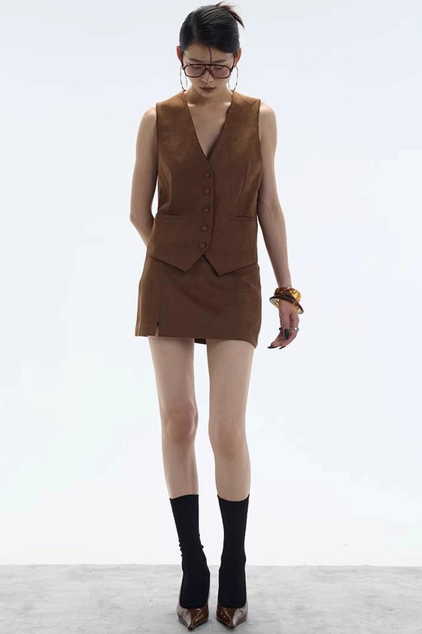 Hazelnut Suede Mini Skirt