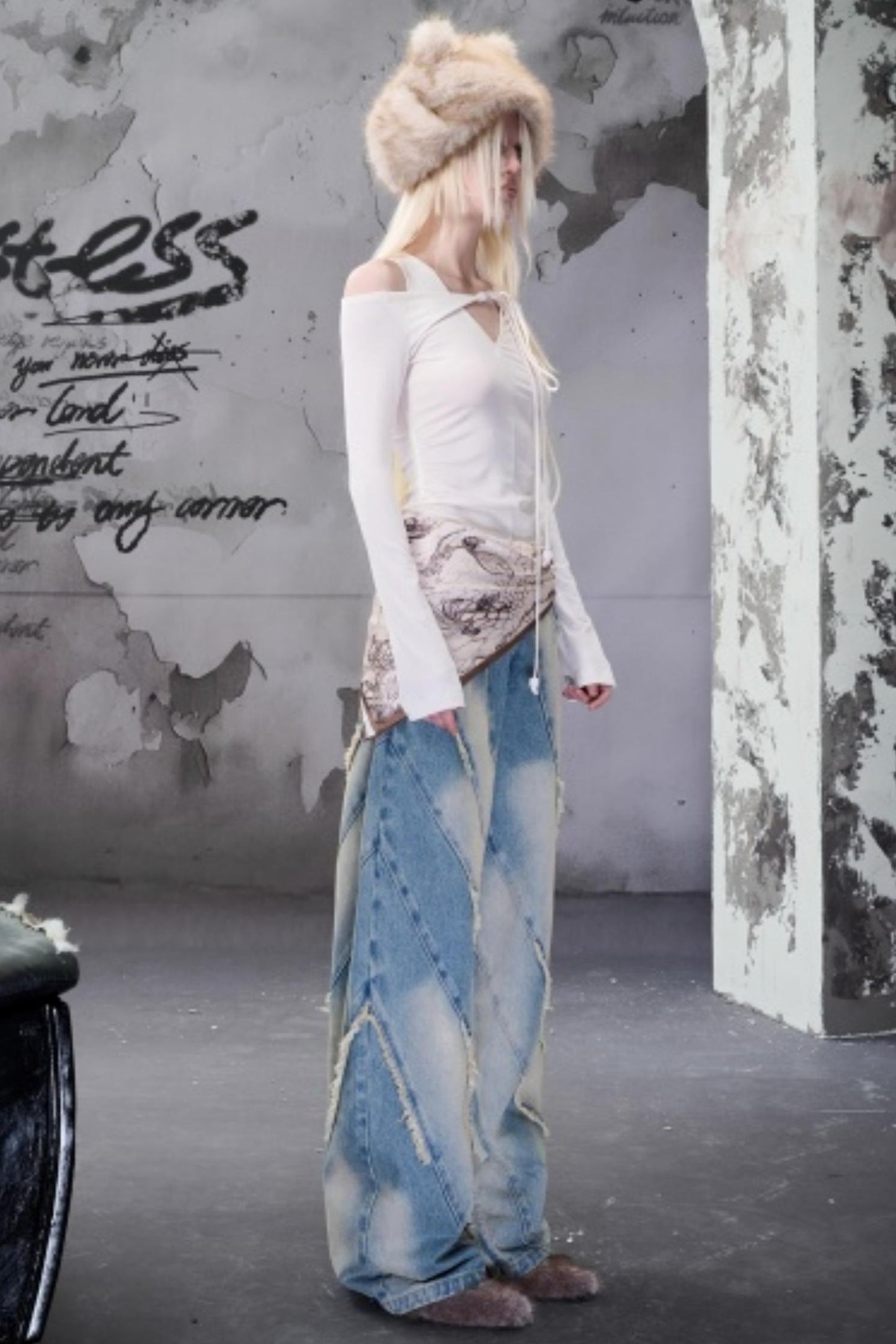 Off-The-Shoulder Beaded Lace-Up Base Top