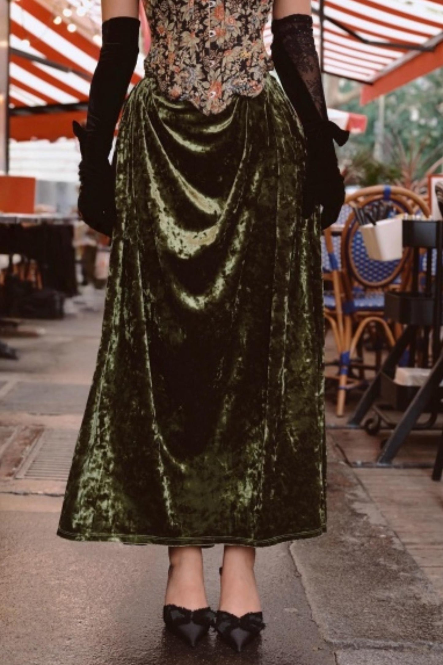 Emerald Velvet Lace Skirt Set-Up