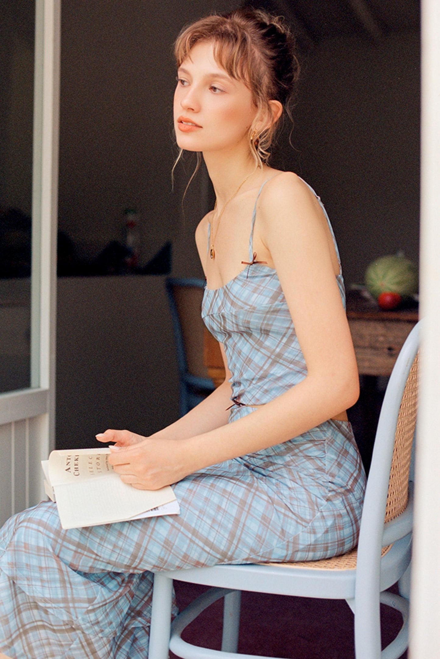 Vintage Checked Camisole Maxi Skirt Set-Up