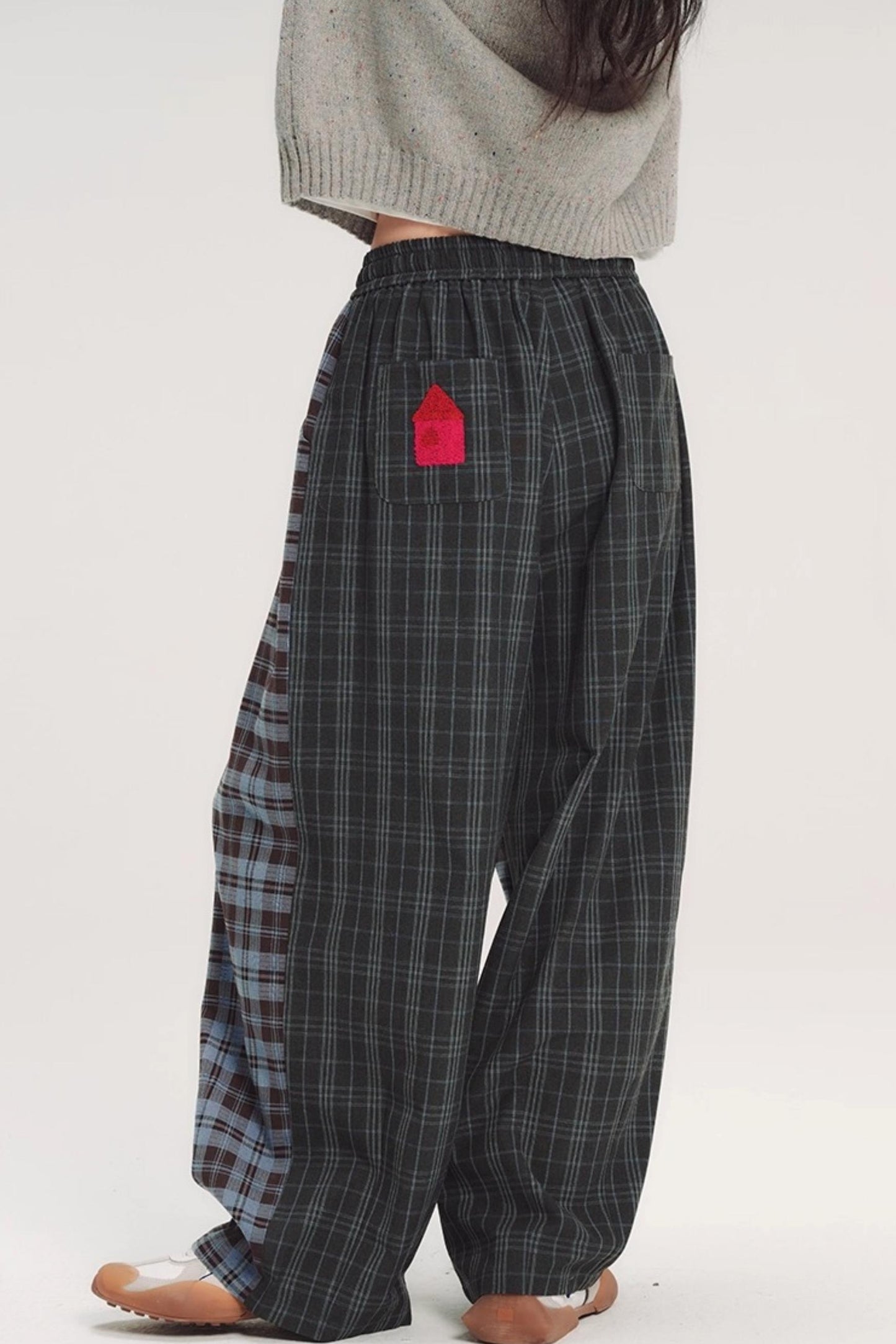 Colorful Embroidery Plaid Pants