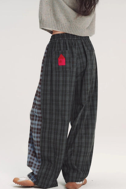 Colorful Embroidery Plaid Pants