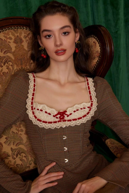 French Retro Houndstooth Dress