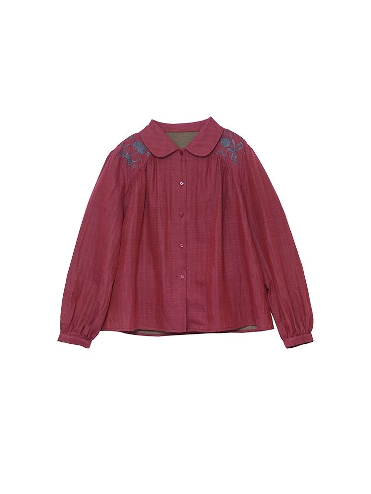 Bow Embroidered Textured Cotton Shirt