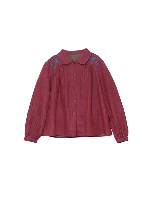 Bow Embroidered Textured Cotton Shirt