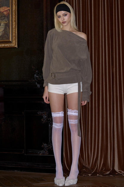 One-Shoulder Micro Fleece Pullover Top