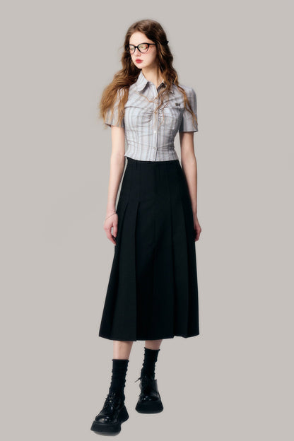 Black Pleated Long Skirt