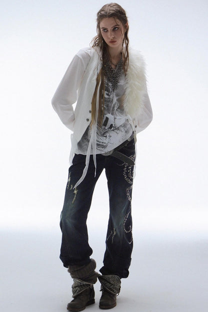 Vintage Straight Bootcut Distressed Jeans