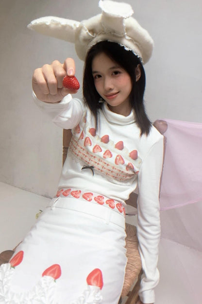 Happy Birthday Strawberry Cake Turtleneck Top