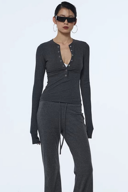 Henry Collar Knit Blouse