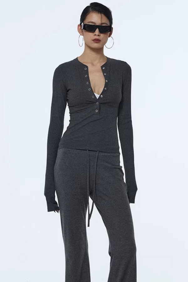 Henry Collar Knit Blouse