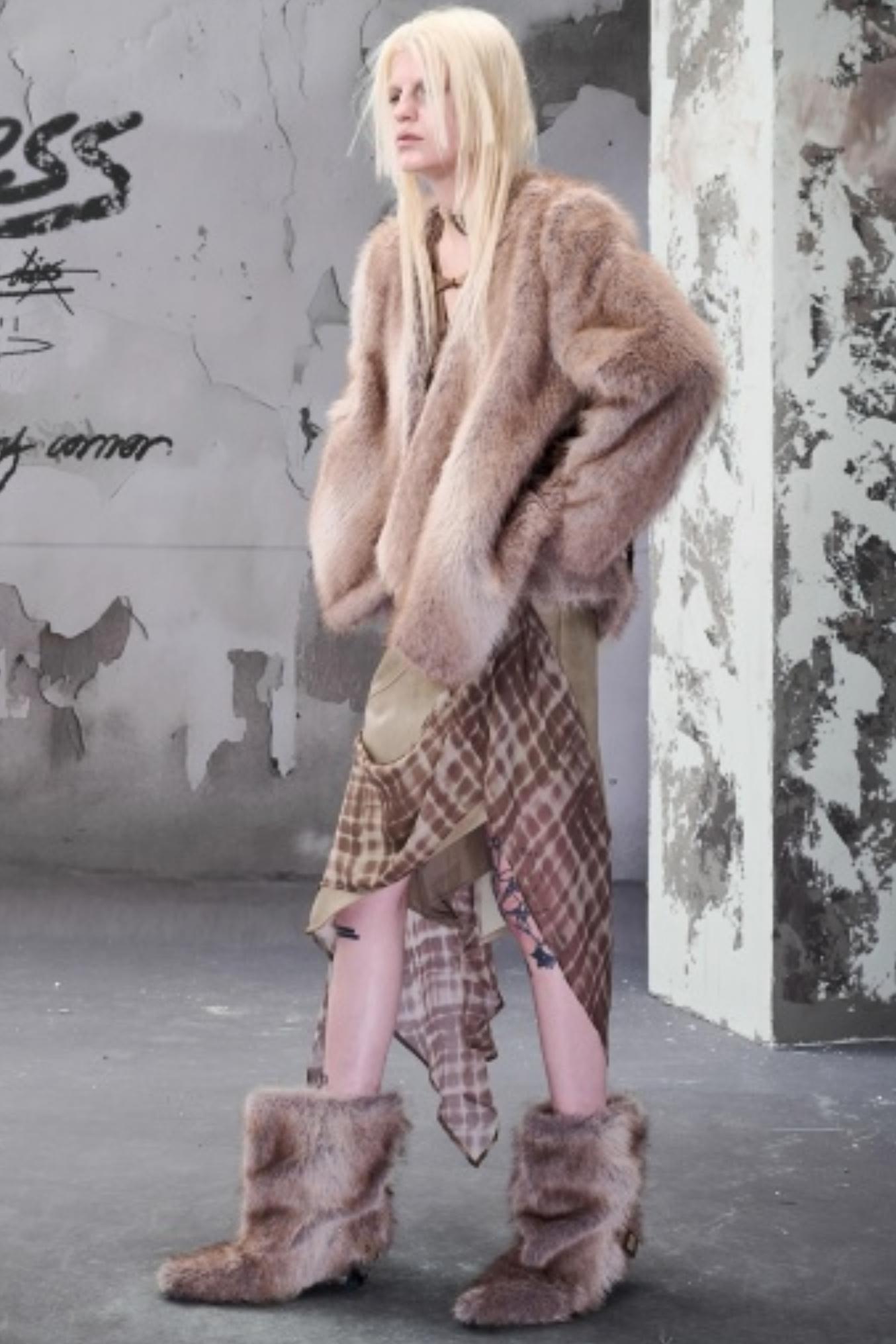 Chiffon Panel Ruffled Irregular Leather Skirt