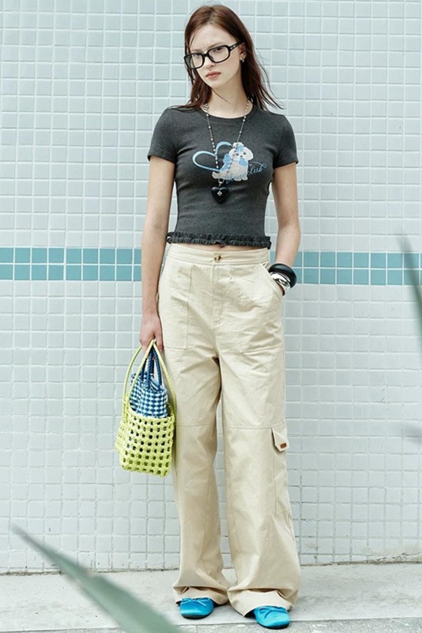 American Retro Beige Cargo Pants