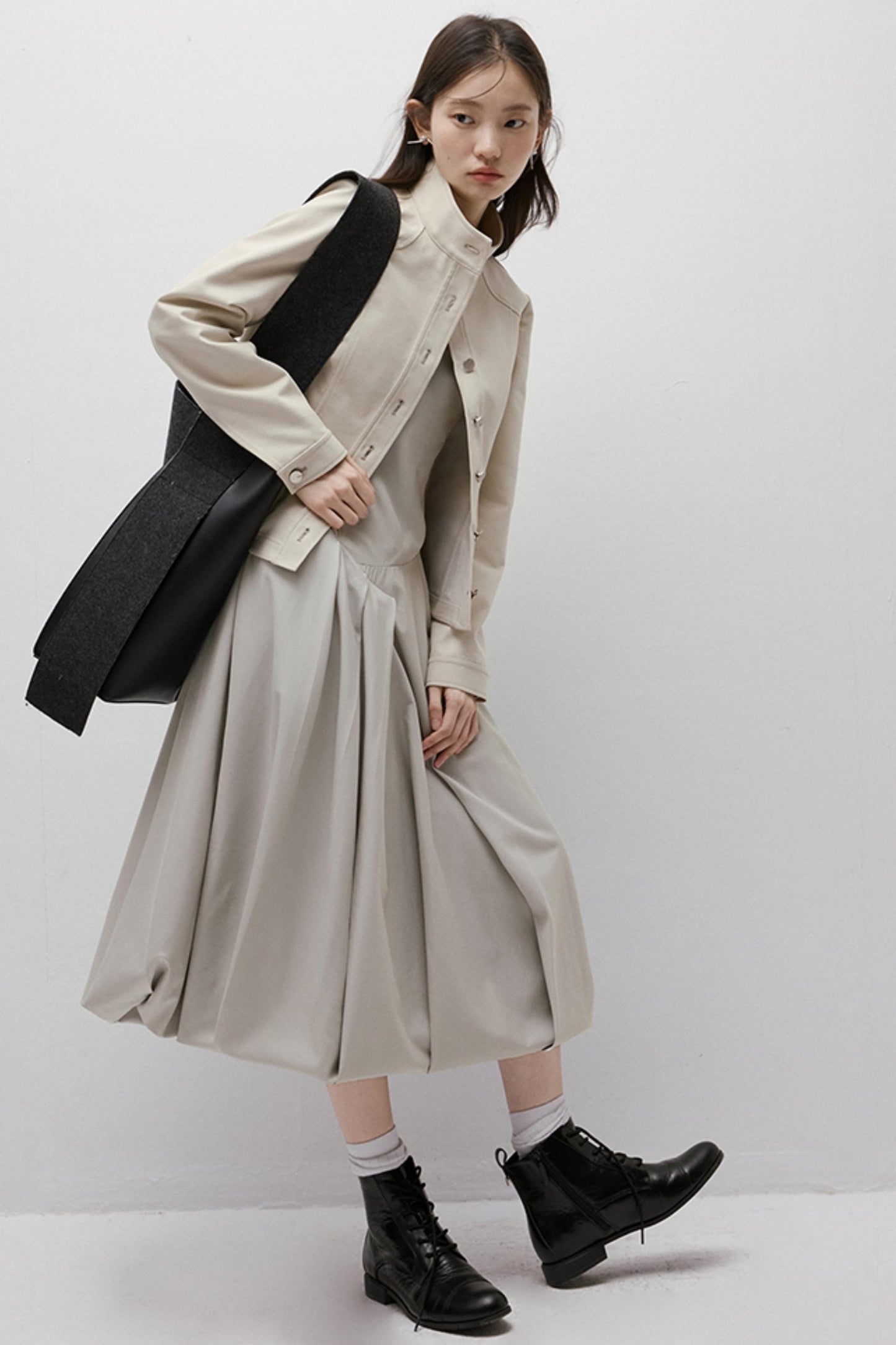 Asymmetrical Bud Gray Bubble Dress