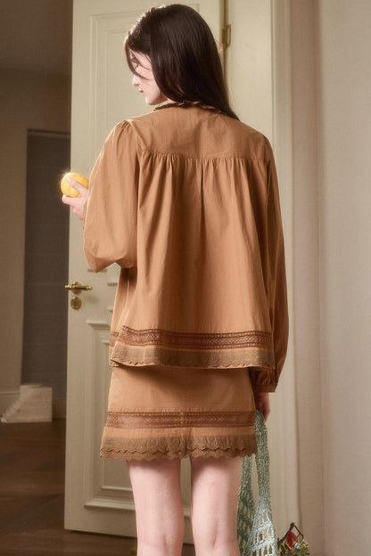 Cotton Lace Shirt With Skirt Set-Up