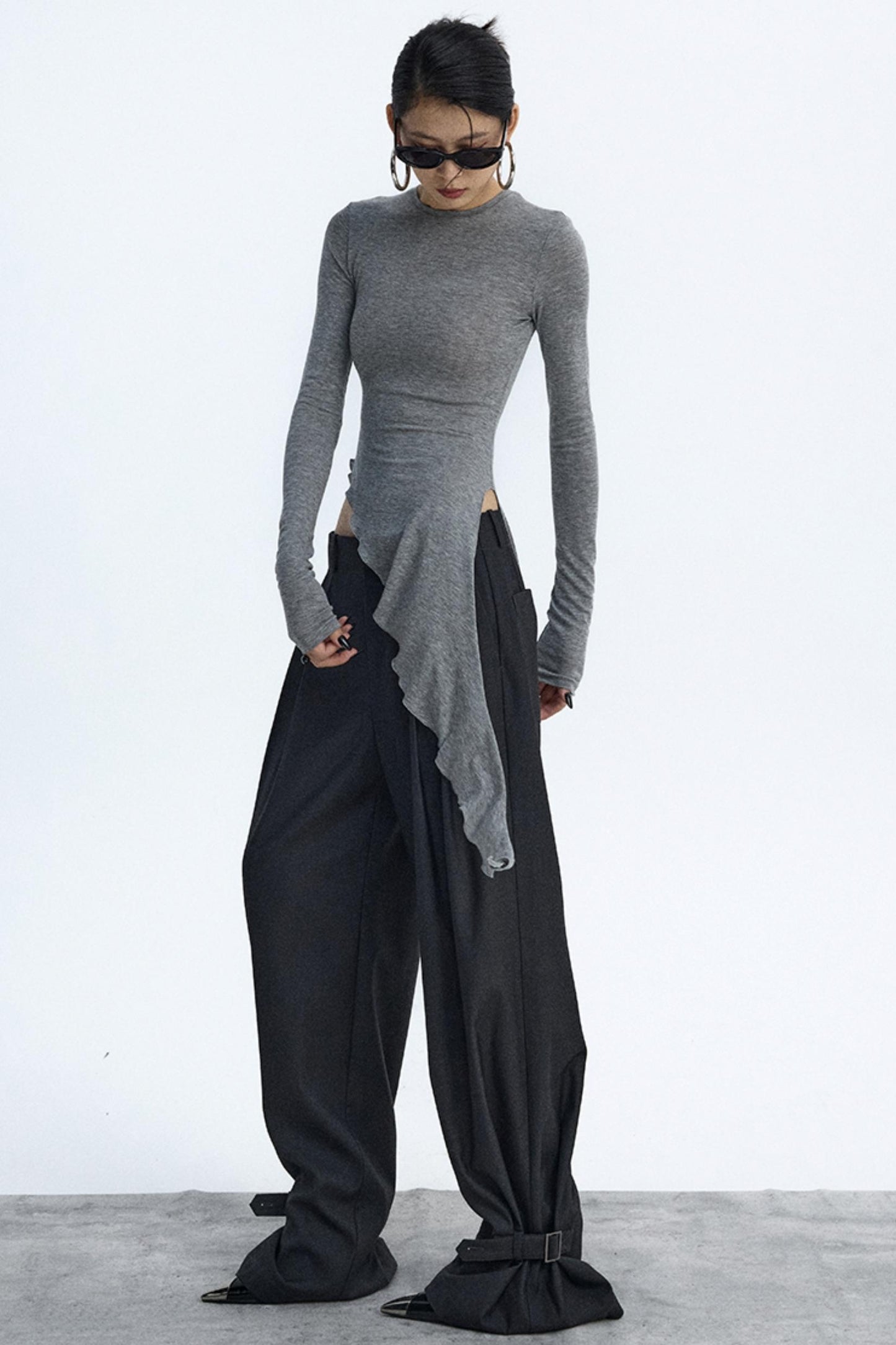 Ruffled Lyocell Asymmetrical Top