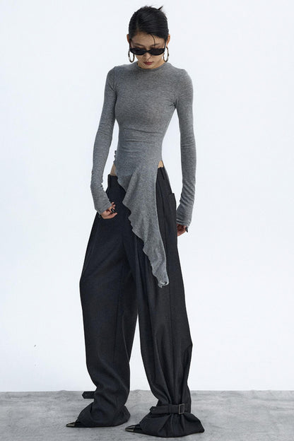 Ruffled Lyocell Asymmetrical Top