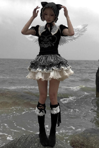 Black And White Plaid Suit Set-Up